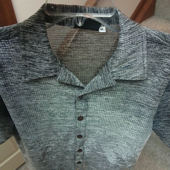 Positano Vintage Men's Silver Black Shiny Disco Buttondown Shirt Size Medium - Picture 10 of 11